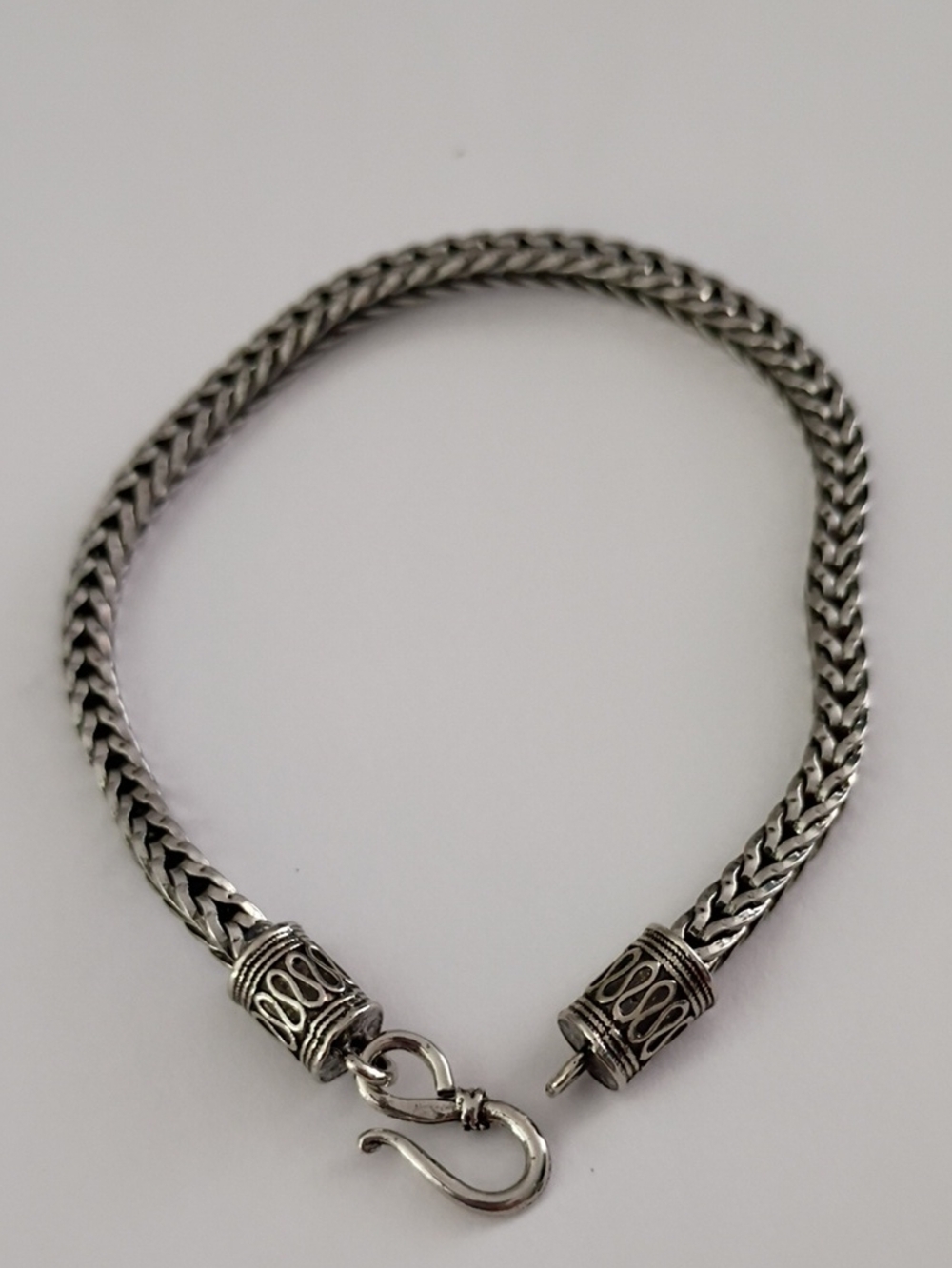 Men's Classic Silver Woven Rope Bracelet with Decorative Caps